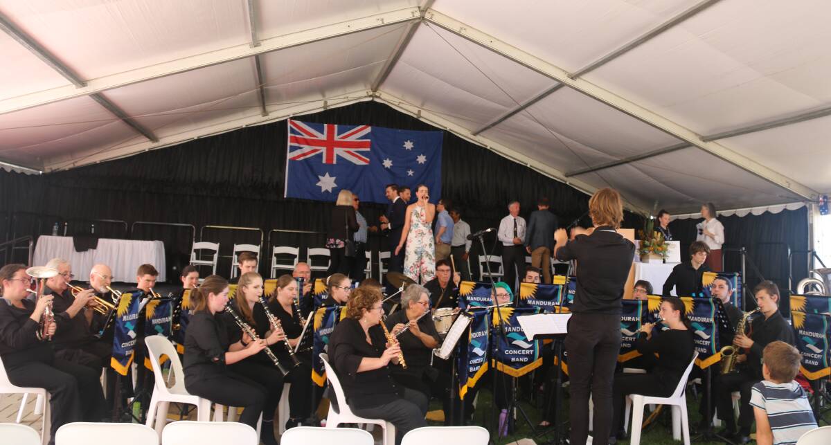 TIME TO SHINE: The Mandurah Concert Band, pictured entertaining the crowd on Australia Day, is on the lookout for its next young star. Photo: Supplied.