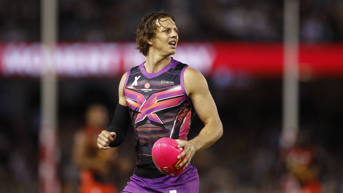 Nat Fyfe, pictured playing AFLX, is likely to play in Mandurah. Photo: AAP/Daniel Pockett.