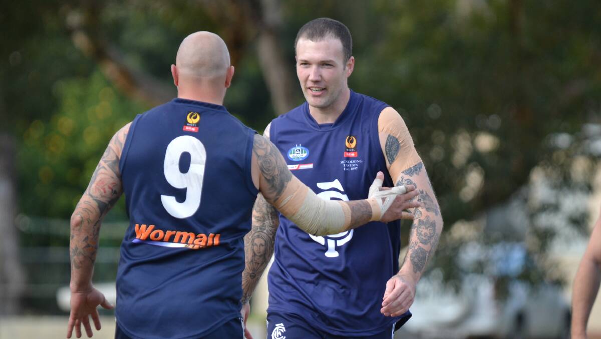 Mitch Clark made a return for Centrals, lining up next to old Brisbane teammate Ash McGrath and booting a goal. Photo: Justin Rake.