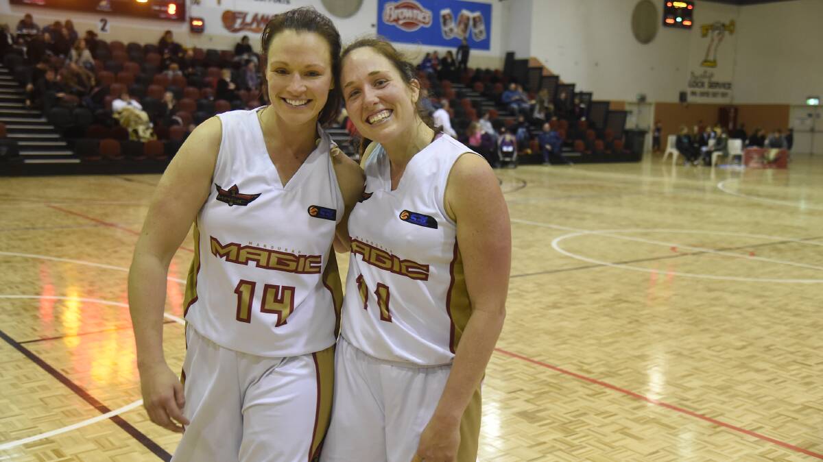 Casey Mihovilovich (right) pictured with teammate Bree Klasztorny after a win. 