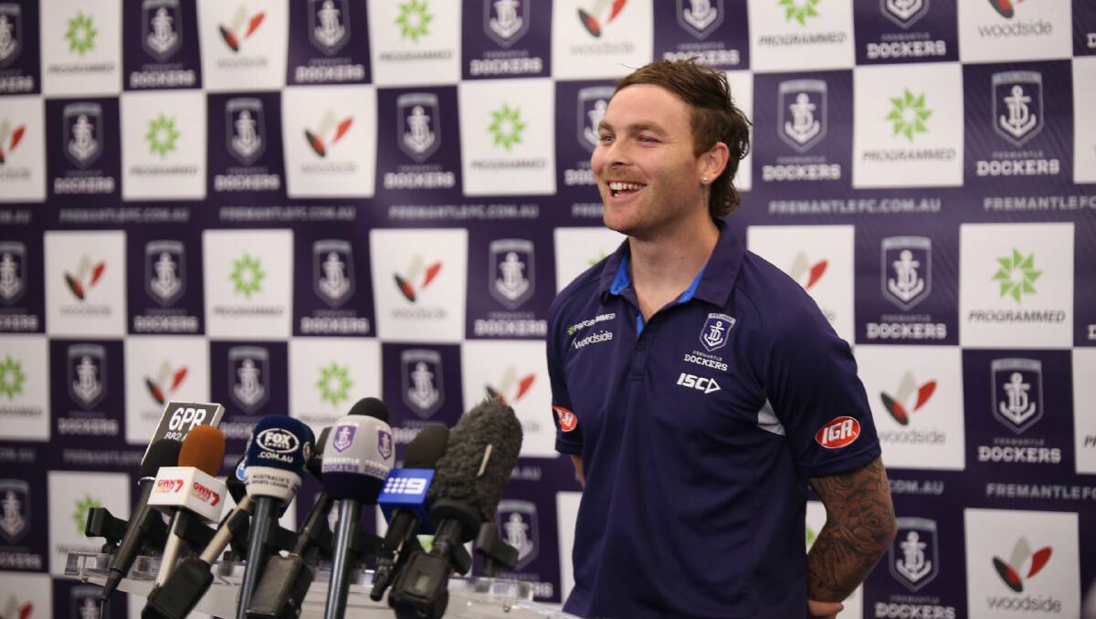 Nathan Wilson is enjoying a strong start to his time with Fremantle. Photo: Twitter/Fremantle Dockers.   