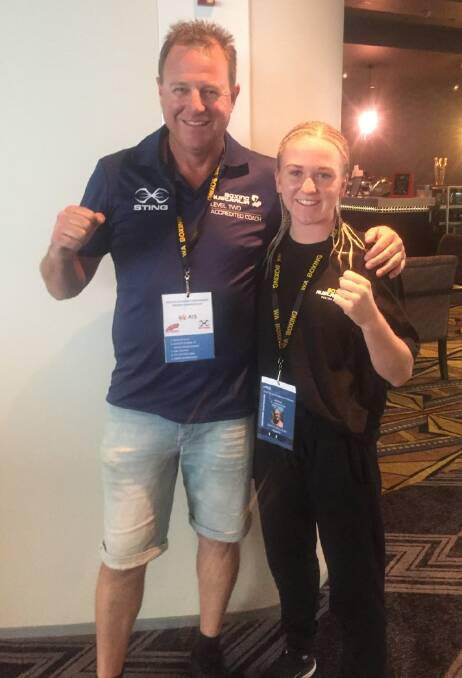 Sophie Ingledew, pictured with coach Jason Moore, will fight for WA at the Super 8 Series in Brisbane this month. Photo: Supplied.    