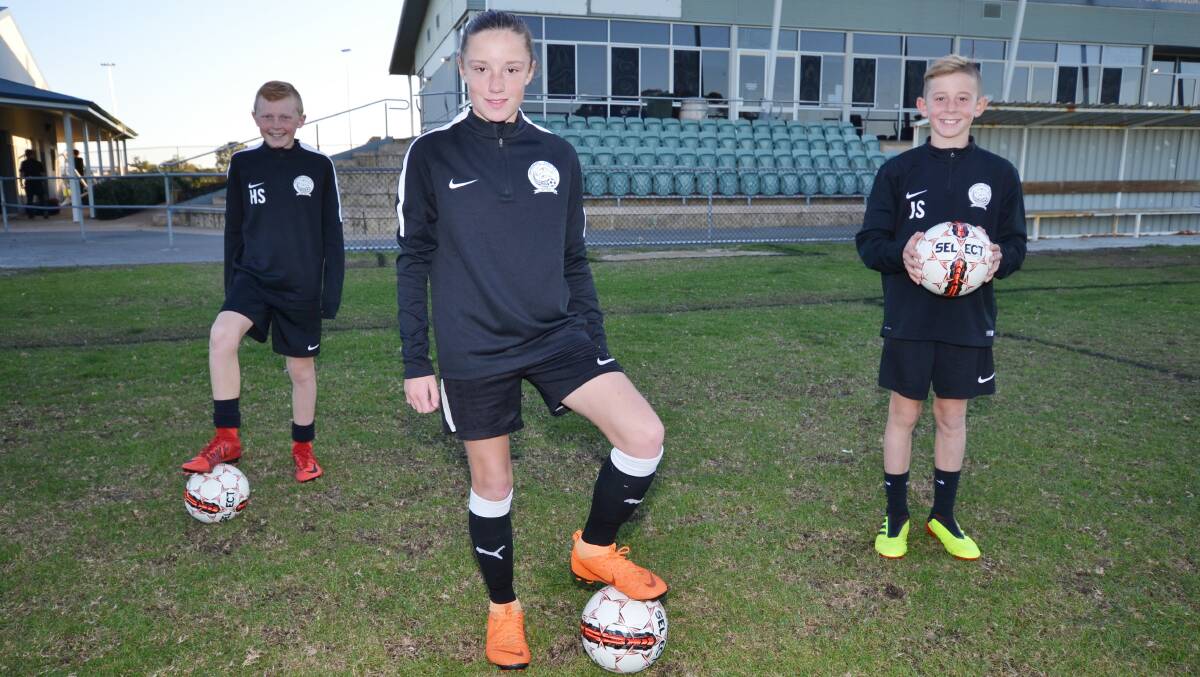 Harry Stonehouse, Lucy O'Halloran and Jack Sparkes will head to Sydney with the WA under 12s teams in September. Photo: Justin Rake.        