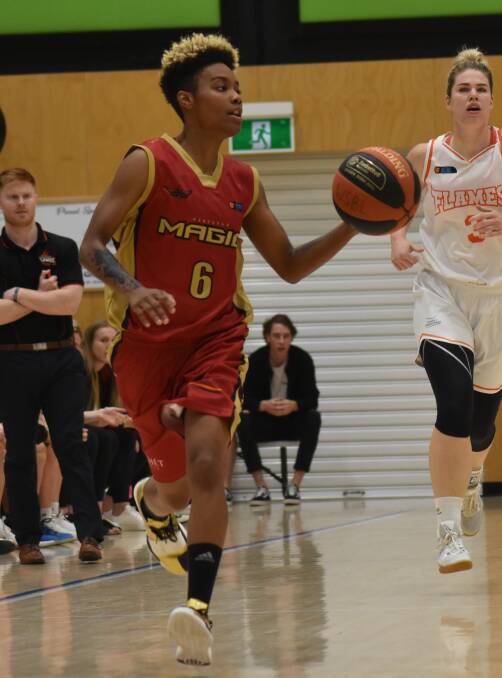 Taylor Brown tallied 21 points in Mandurah's loss to the Flames. Photo: Justin Rake.