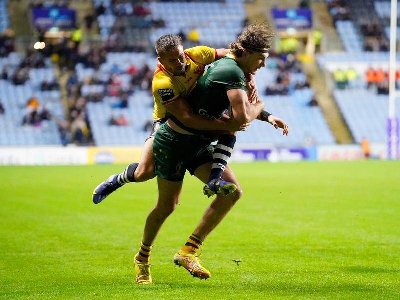 The permissible tackle height in pro RL in Britain will be lowered to the armpit in 2025. (Mike Egerton/AAP PHOTOS)