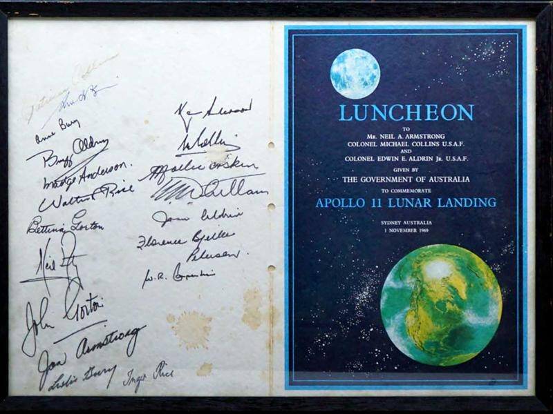One of the most sought-after items was a signed 1969 post-moon landing world tour luncheon schedule.