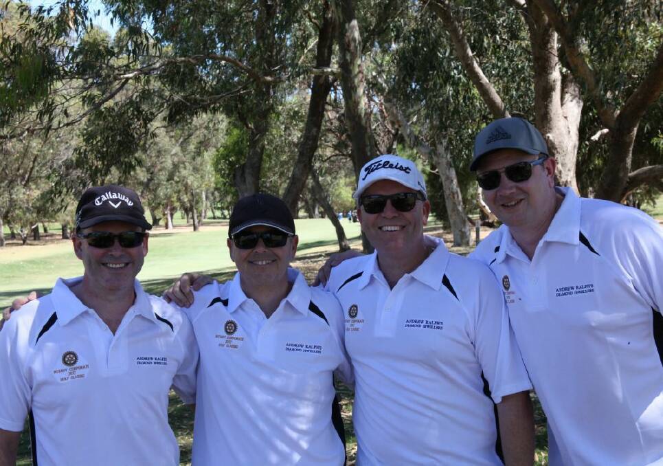 A DAY ON THE GREENS: Stuart Randell, Gareth Talbot, Andrew Ralph and Nick Houtby enjoying everything the 2017 Rotary Club Corporate Ambrose Golf Classic fundraiser had to offer. Photo: Supplied