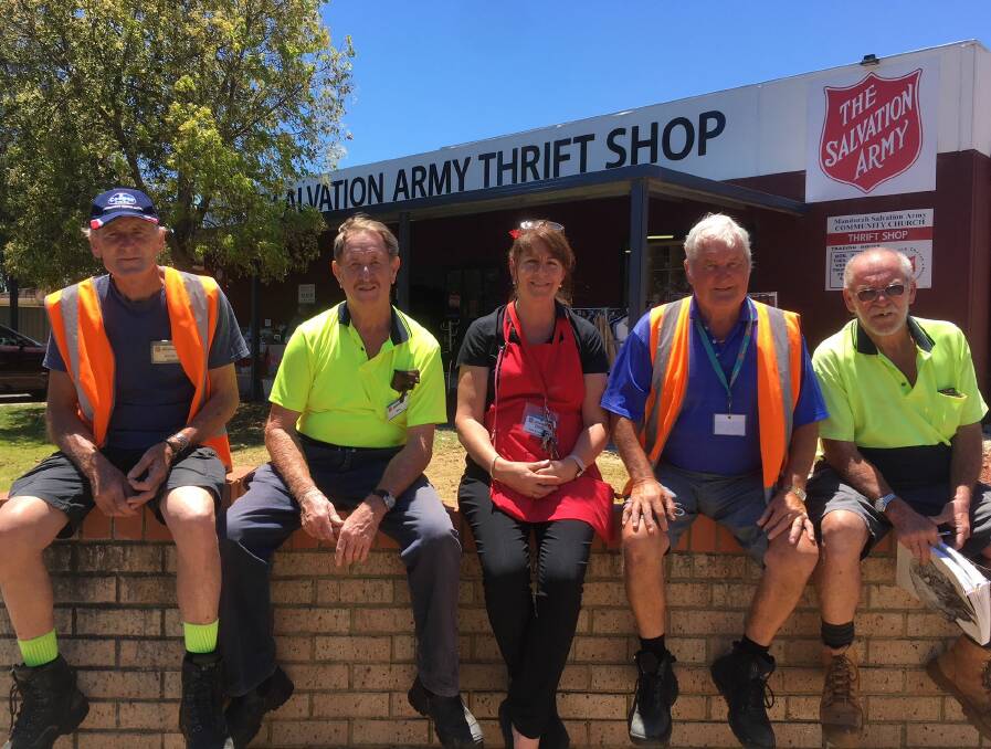 THRIFTY IS NIFTY: Staff members Wayne Moore, Ron Isle, Kerrie Miller, Hugh Donnelly, Garry Brenton at the Salvation Army Thrift Shop would love to help you prepare your homes for the New Year. Photo: Supplied