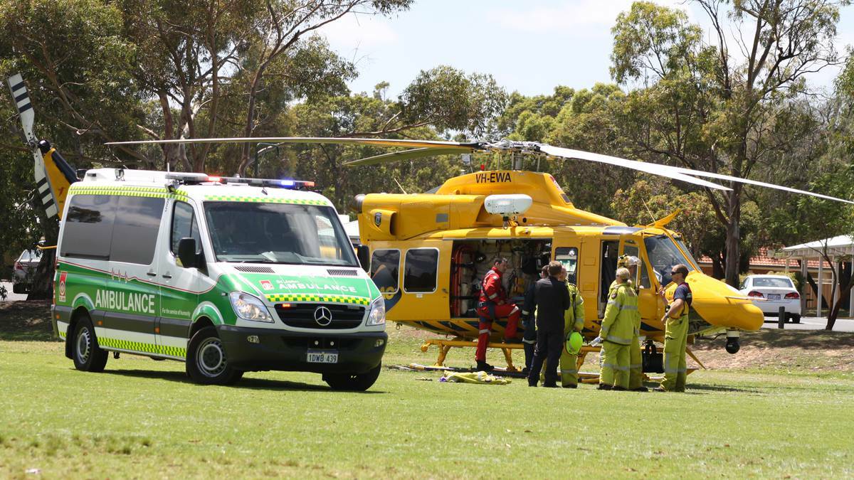 The RAC rescue helicopter was flown to Bunbury following a four car crash on the Australind Bypass on Tuesday morning. Picture: Andrew Elstermann/Bunbury Mail. 