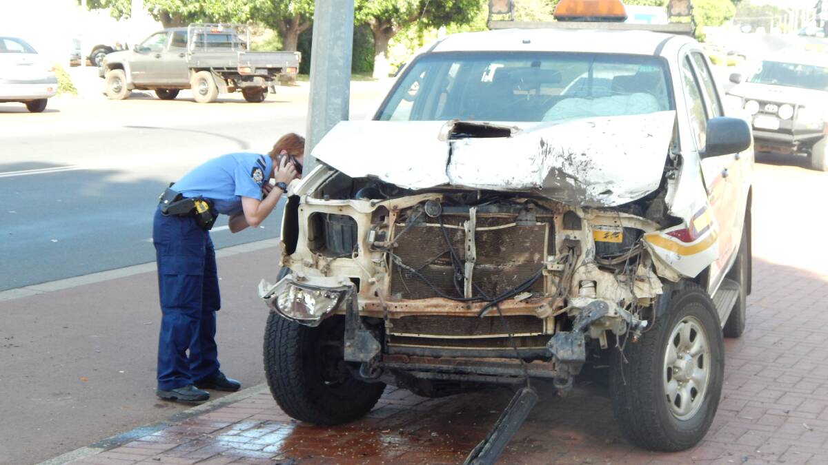 Emergency services attended a crash in Collie that damaged three cars and left a man in hospital on Thursday afternoon. Photo: Collie Mail.