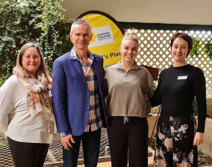 Wonderful cause: Cancer support coordinators Katie Sutton (left) and Jillian van Zijl (right), with Gary and Ella Ward (centre) at Dot's Place Peel. Photo: Supplied.
