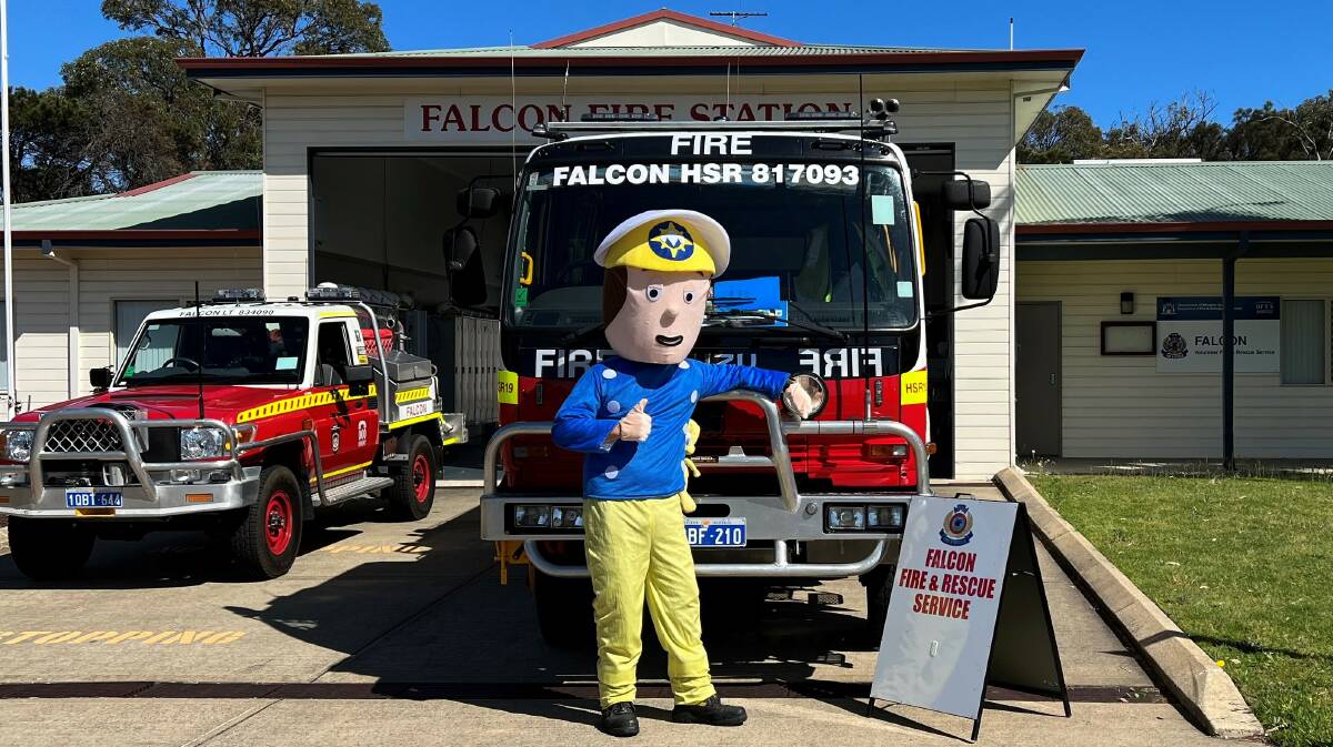 Family fun: Fireman Sam out the front of the Falcon fire station. Photo: Supplied.