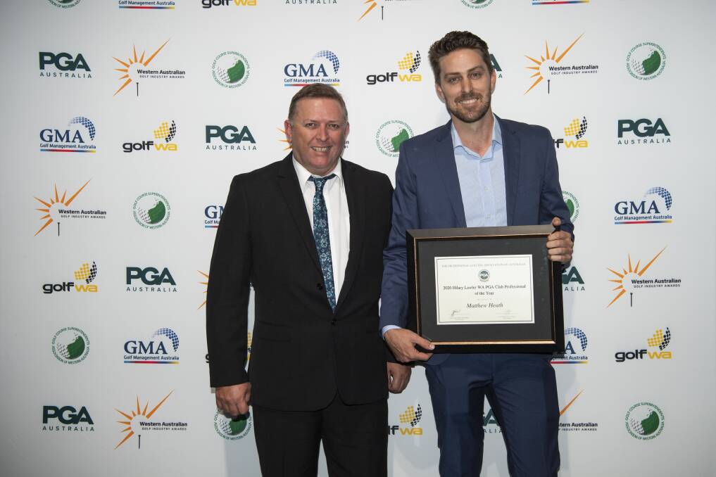Pro golfer: Matthew Heath from the Pinjarra Golf Club with his prestigious Hilary Lawler PGA Club Professional of the Year Award. Photo: Supplied.
