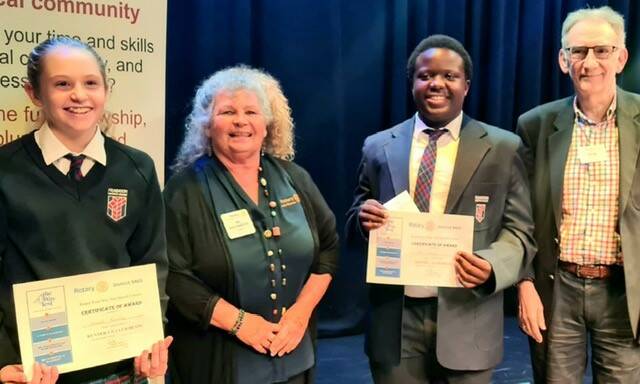 Speaking up: Contest runner-up Hannah Kennedy, Be Westbrook, winner TJ Tuwodo and Peter Anderson. Photo: Supplied.