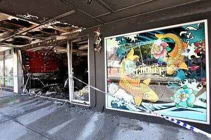 Firebombed ... the burnt-out remains of the Coogee Ink tattoo parlour.