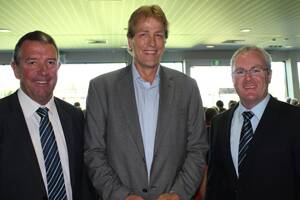 Peel Thunder's president John Ditchburn and chief executive officer Russ Clark with West Coast Eagle's chairman Alan Cransberg (middle).