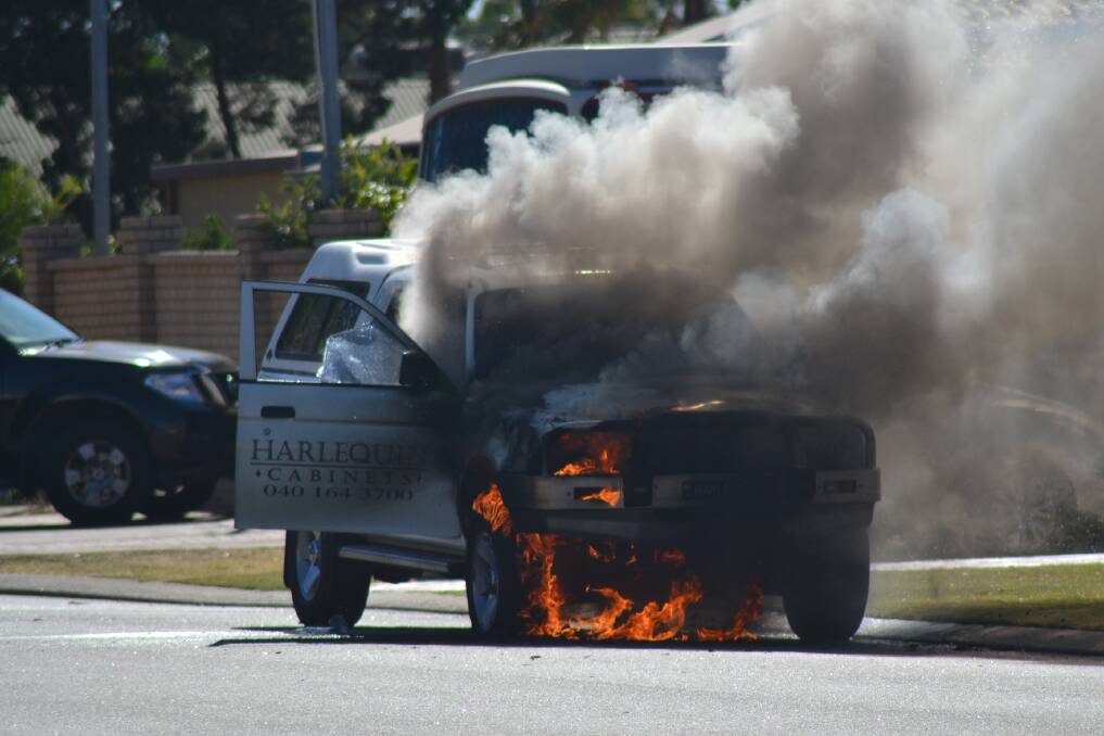 A car went up in flames in South Yunderup. Photos by Sara Klute.